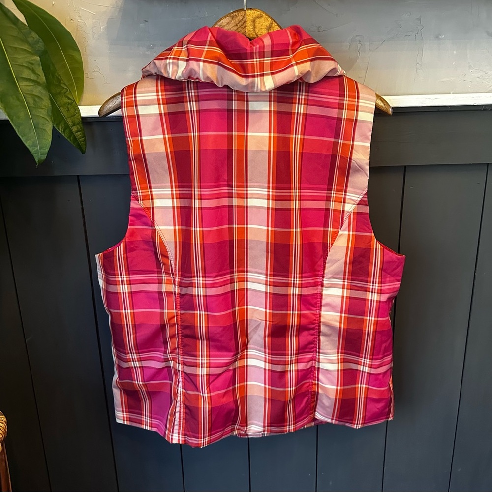 CJ Banks Womens Plus Size 1X Plaid Snap Up Ruffle Collar Pocket Vest Pink EUC - Picture 2 of 10